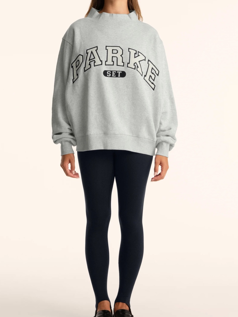 NWT PARKE x SET ACTIVE L/XL Mockneck Women's Light Gray Crewneck Sweatshirt - Picture 2 of 8